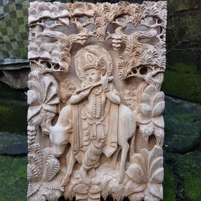 WhatsApp Image 2025-08-04 at 10.27.19 (7) Hand‑Carved Wooden Lord Krishna Wall Panel,Spiritual Home Décor,Meditation Art”