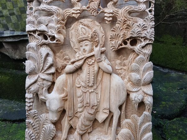 Hand‑Carved Wooden Lord Krishna Wall Panel,Spiritual Home Décor,Meditation Art”