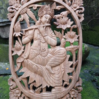 Lord Krishna Wood Wall Decor – Hand-Carved Hindu Art, Spiritual Wall Hanging