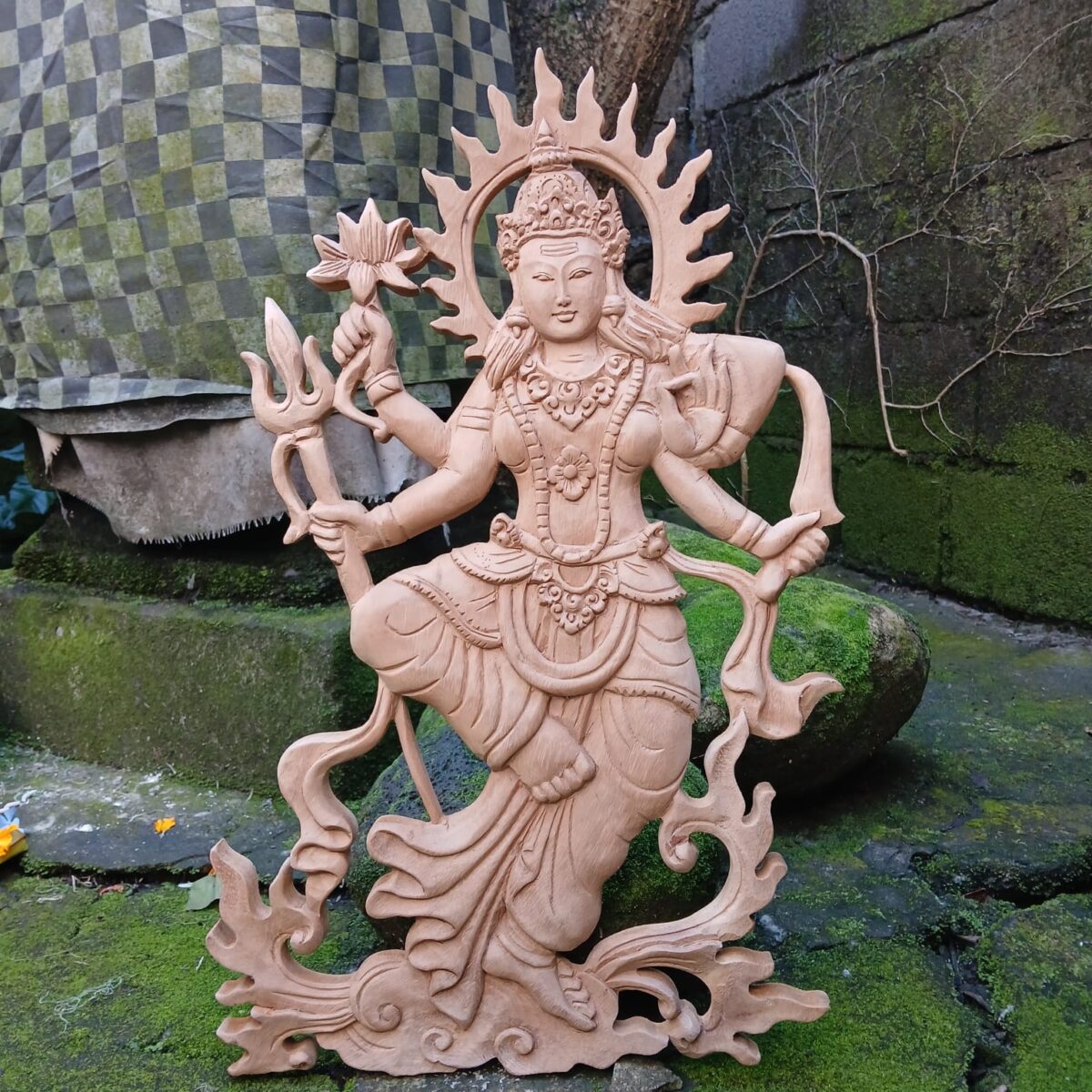 Parwati Wood Wall Decor – Hand-Carved Hindu Goddess Art, Parvati Wall Hanging, Divine Mother Home Decor