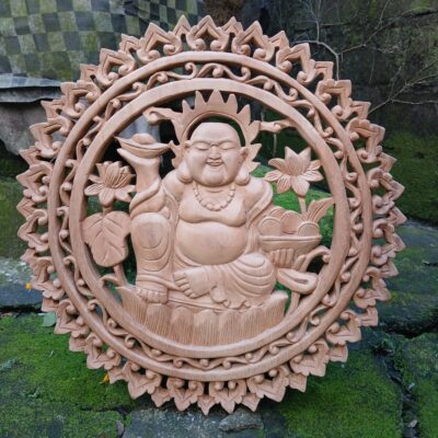Happy Buddha Wall Art,Handcrafted Spiritual Art for Meditation or Yoga Space,Hand,Carved Asian Decor, Good Luck Symbol