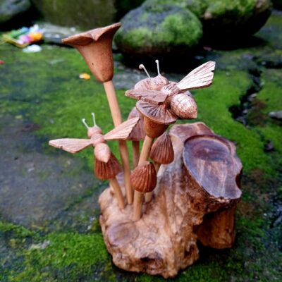 Hand-Carved Wooden Mushroom – Nature-Inspired Wood Sculpture, Rustic Forest Decor