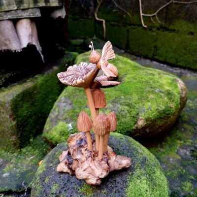 Hand-Carved Wooden Mushroom,Nature-Inspired Wood Sculpture, Rustic Forest Decor