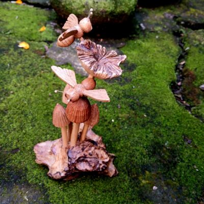 Hand-Carved Wooden Mushroom,Nature-Inspired Wood Sculpture, Rustic Forest Decor