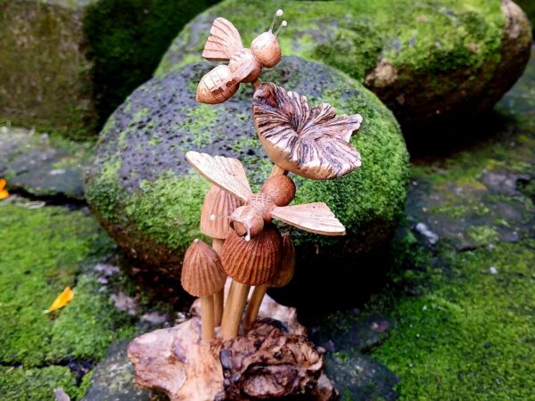 Hand-Carved Wooden Mushroom,Nature-Inspired Wood Sculpture, Rustic Forest Decor