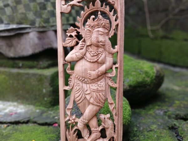 Hand-Carved Ganesha Wood Wall Decor ,Hindu Elephant God Wall Art ,Spiritual Home Accent
