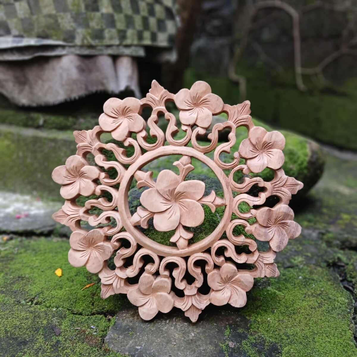 Frangipani Flower Wall Art,Hand Carved Wood Plumeria Decor, Tropical Floral Wall Hanging for Home or Spa