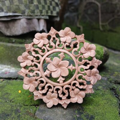 Frangipani Flower Wall Art,Hand Carved Wood Plumeria Decor, Tropical Floral Wall Hanging for Home or Spa