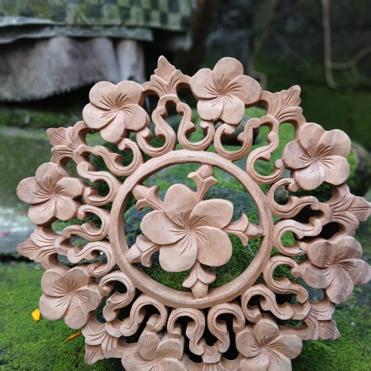 Frangipani Flower Wall Art,Hand Carved Wood Plumeria Decor, Tropical Floral Wall Hanging for Home or Spa