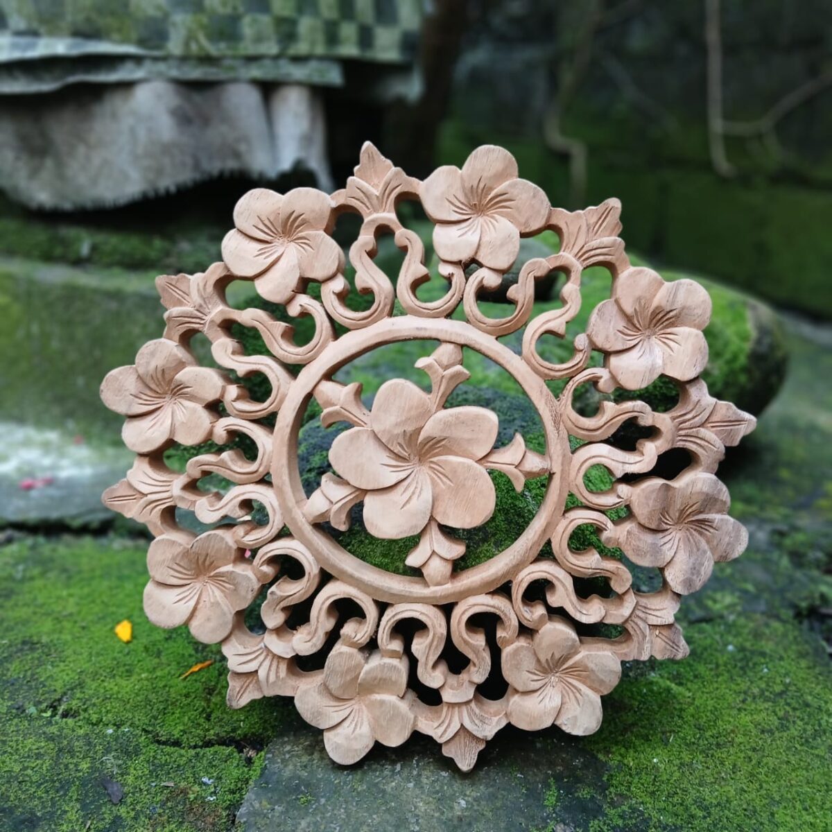 Frangipani Flower Wall Art,Hand Carved Wood Plumeria Decor, Tropical Floral Wall Hanging for Home or Spa