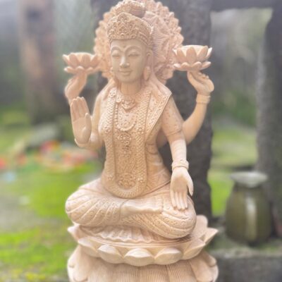 Hand Carved Wooden Lakshmi Statue ,Hindu Goddess Wood Carving,Spiritual Home Decor