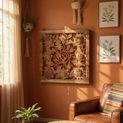 Handmade Flower Wood Wall Hanging,Wood Flower Wall Decor ,Rustic Floral Wall Art ,Carved Wooden Flower Sign