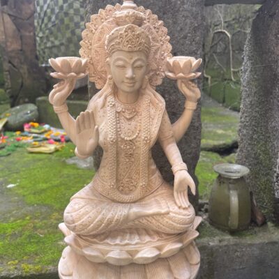 Hand Carved Wooden Lakshmi Statue ,Hindu Goddess Wood Carving,Spiritual Home Decor