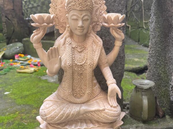 Hand Carved Wooden Lakshmi Statue ,Hindu Goddess Wood Carving,Spiritual Home Decor