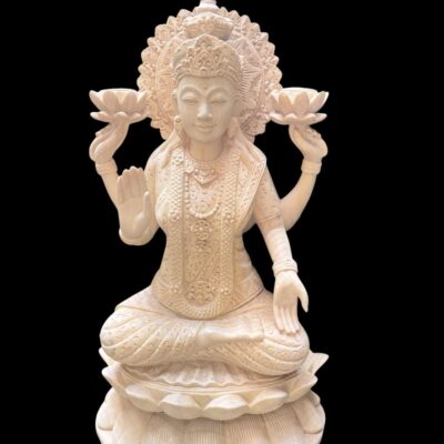 Hand Carved Wooden Lakshmi Statue ,Hindu Goddess Wood Carving,Spiritual Home Decor