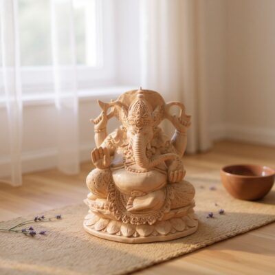 Ganesha Wood Carving Statue,Hand Carved Hindu Elephant God Sculpture,Spiritual Home Decor