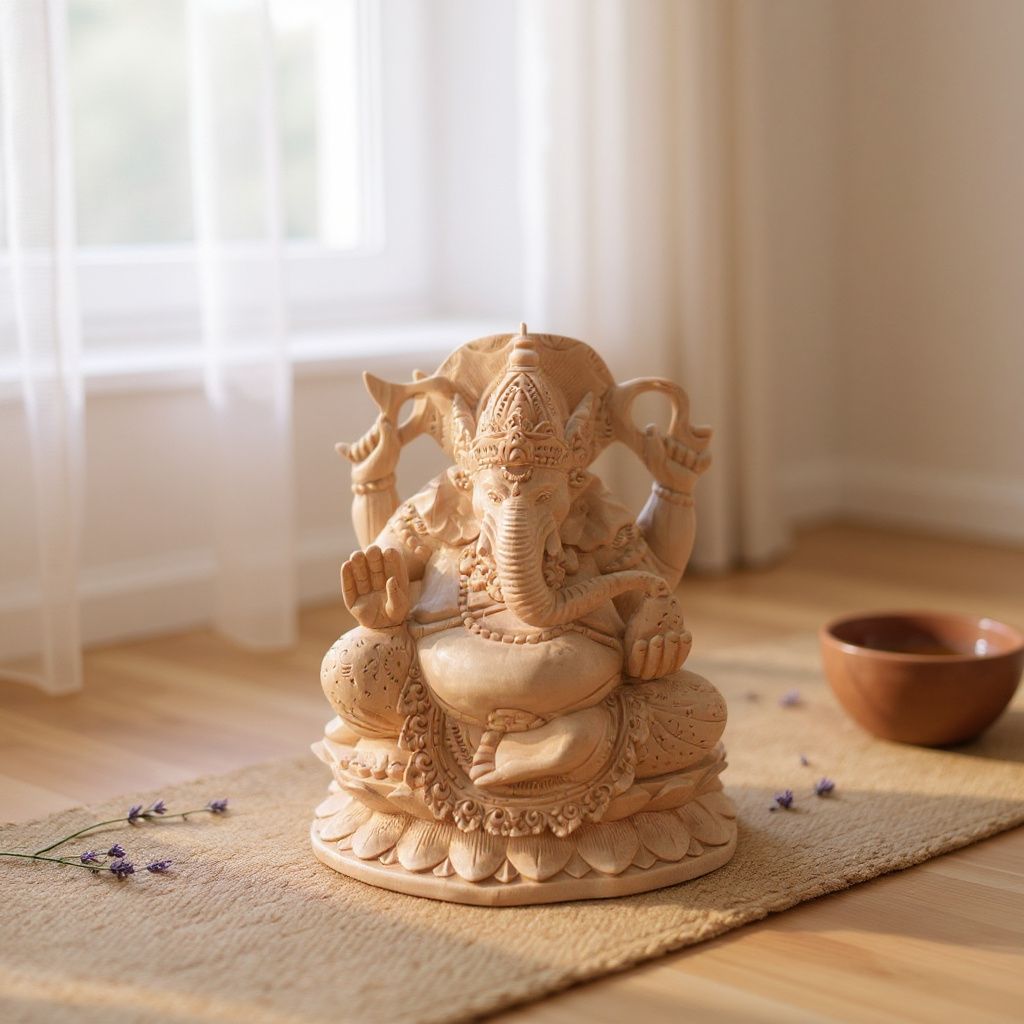 Ganesha Wood Carving Statue,Hand Carved Hindu Elephant God Sculpture,Spiritual Home Decor