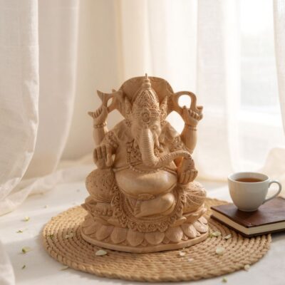 Ganesha Wood Carving Statue,Hand Carved Hindu Elephant God Sculpture,Spiritual Home Decor