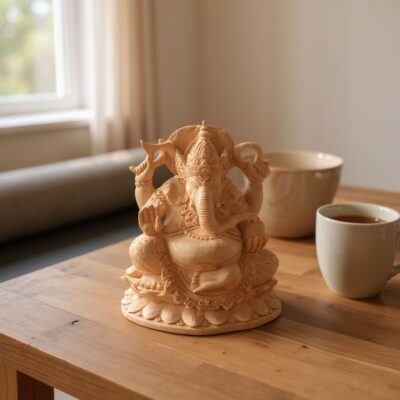 Ganesha Wood Carving Statue,Hand Carved Hindu Elephant God Sculpture,Spiritual Home Decor