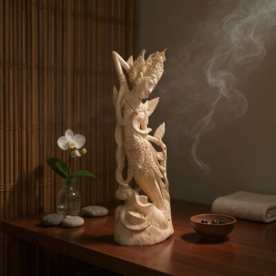 Balinese Dewi Sri Figure,Handcrafted Wood Sculpture of Rice and Fertility Goddess