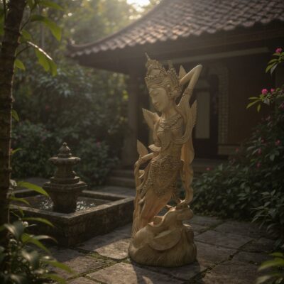 Balinese Dewi Sri Figure,Handcrafted Wood Sculpture of Rice and Fertility Goddess