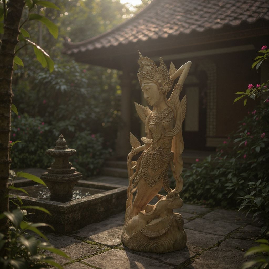 Balinese Dewi Sri Figure,Handcrafted Wood Sculpture of Rice and Fertility Goddess