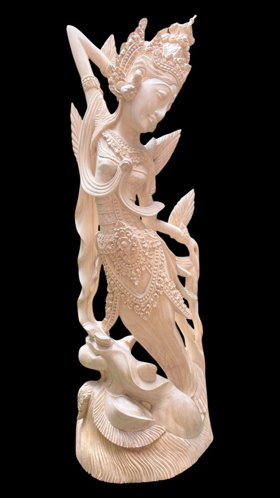 Balinese Dewi Sri Figure,Handcrafted Wood Sculpture of Rice and Fertility Goddess