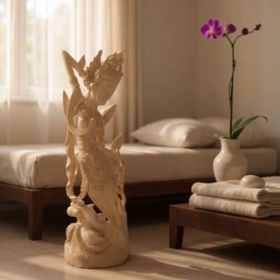 Balinese Dewi Sri Figure,Handcrafted Wood Sculpture of Rice and Fertility Goddess