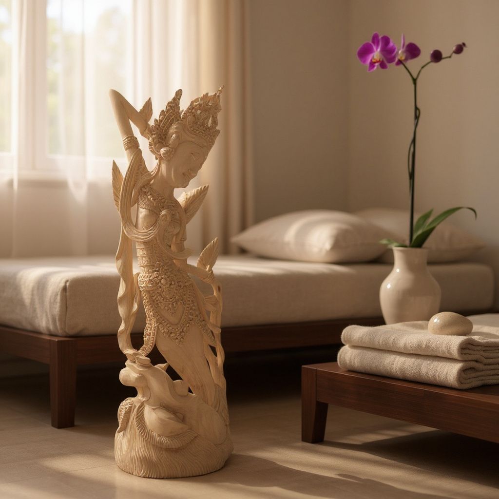 Balinese Dewi Sri Figure,Handcrafted Wood Sculpture of Rice and Fertility Goddess