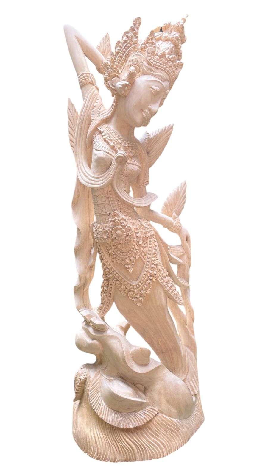 Balinese Dewi Sri Figure,Handcrafted Wood Sculpture of Rice and Fertility Goddess