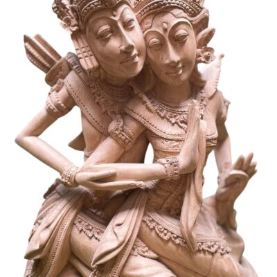 Hand-Carved Rama and Shinta Statue,Balinese Suar Wood Sculpture of Divine Love
