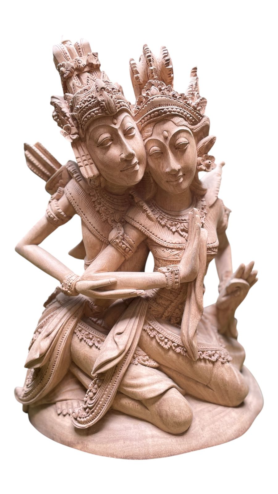 Hand-Carved Rama and Shinta Statue,Balinese Suar Wood Sculpture of Divine Love