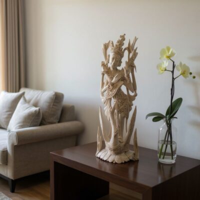 Saraswati Wood Carving,Handmade Balinese Goddess of Knowledge and Music