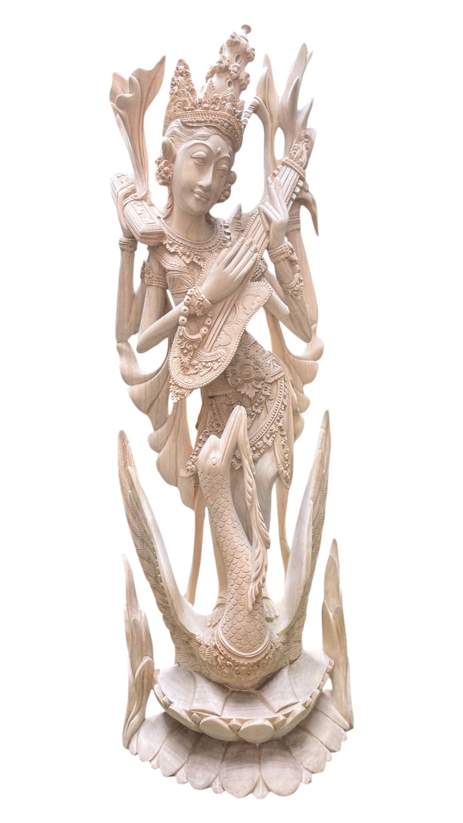 Saraswati Wood Carving,Handmade Balinese Goddess of Knowledge and Music