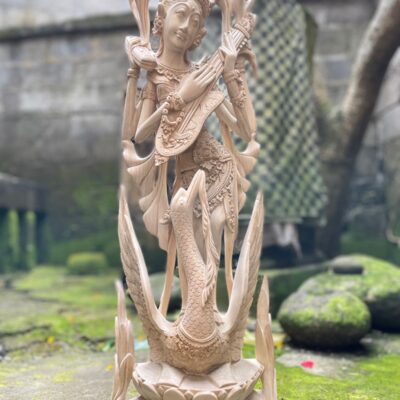 Saraswati Wood Carving,Handmade Balinese Goddess of Knowledge and Music