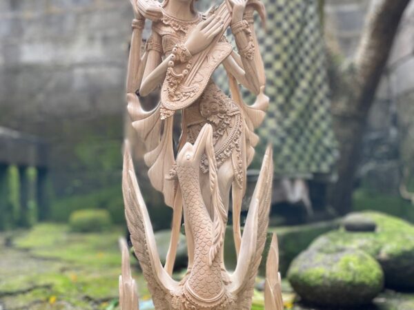 Saraswati Wood Carving,Handmade Balinese Goddess of Knowledge and Music