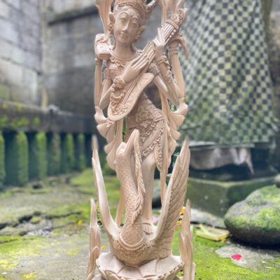 Saraswati Wood Carving,Handmade Balinese Goddess of Knowledge and Music