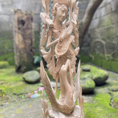 Saraswati Wood Carving,Handmade Balinese Goddess of Knowledge and Music
