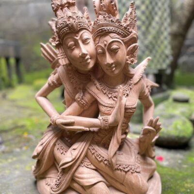 Hand-Carved Rama and Shinta Statue,Balinese Suar Wood Sculpture of Divine Love