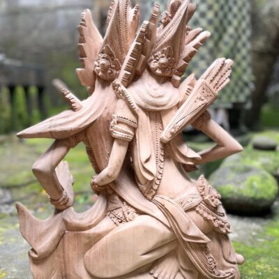 Hand-Carved Rama and Shinta Statue,Balinese Suar Wood Sculpture of Divine Love