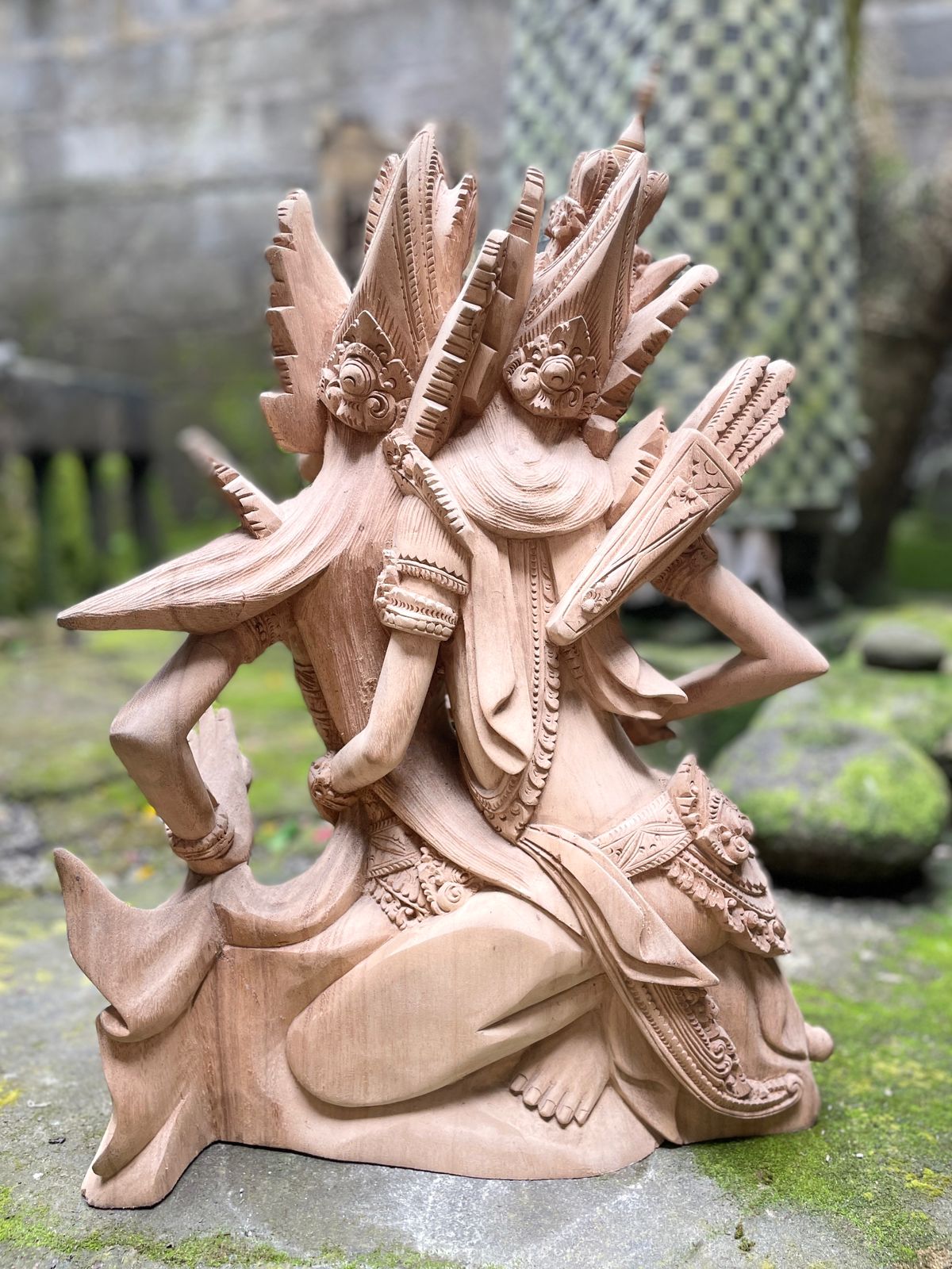 Hand-Carved Rama and Shinta Statue,Balinese Suar Wood Sculpture of Divine Love
