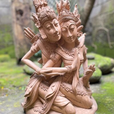 Hand-Carved Rama and Shinta Statue,Balinese Suar Wood Sculpture of Divine Love
