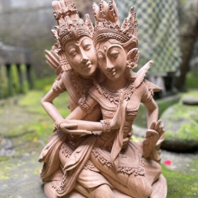 Hand-Carved Rama and Shinta Statue,Balinese Suar Wood Sculpture of Divine Love