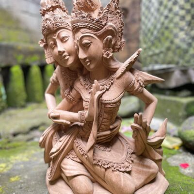 Hand-Carved Rama and Shinta Statue,Balinese Suar Wood Sculpture of Divine Love