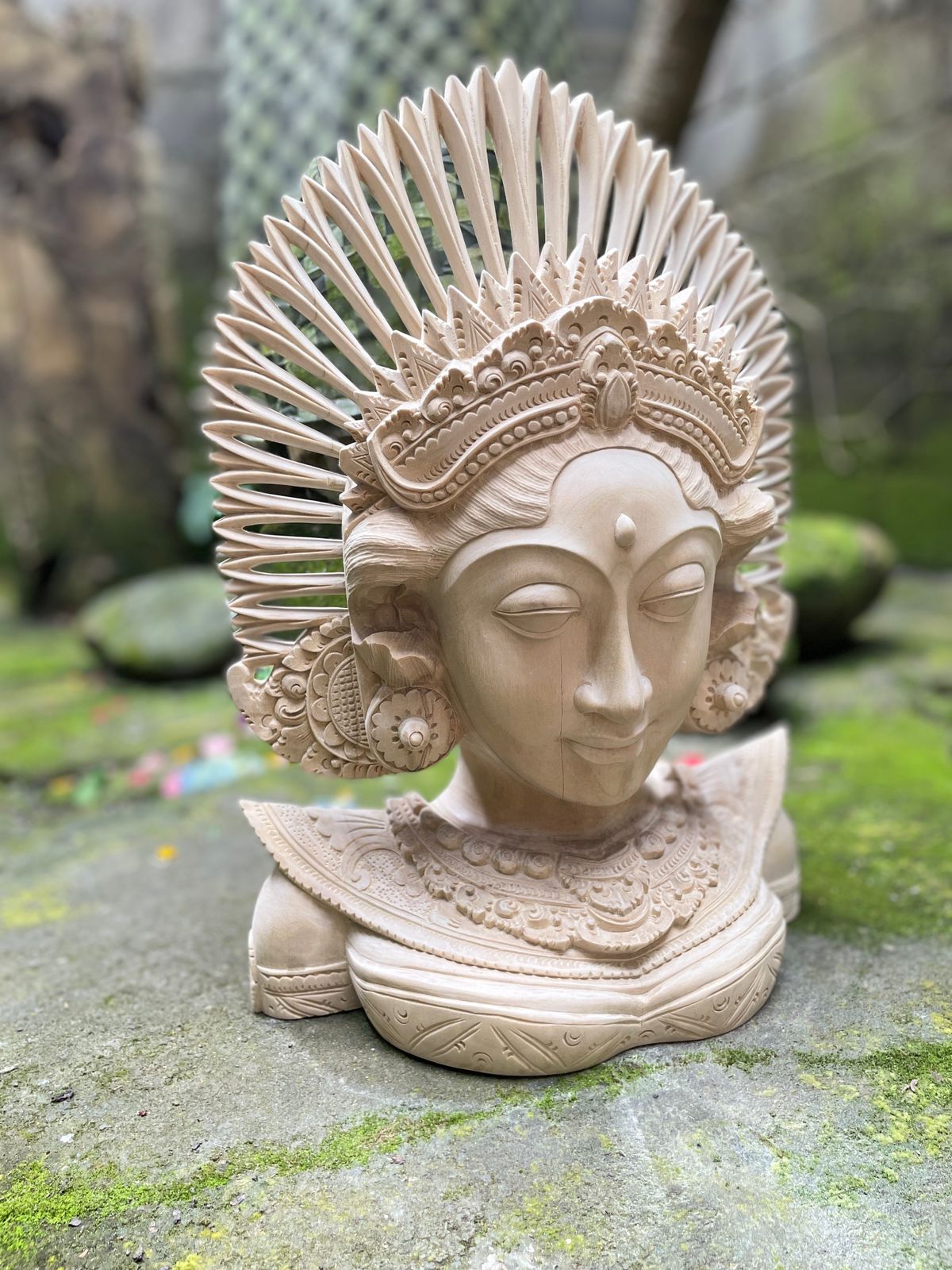 Hand-Carved Balinese Janger Dancer Statue,Suar Wood Sculpture Home Decor