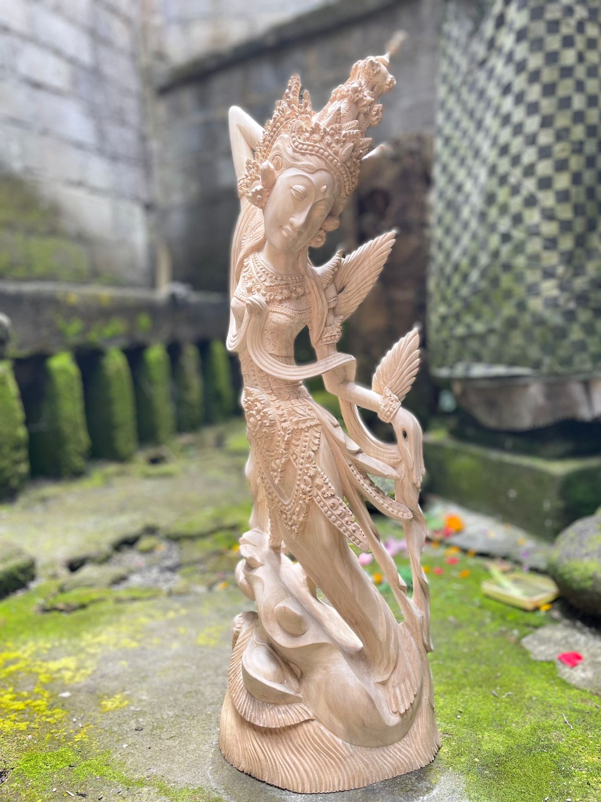 Balinese Dewi Sri Figure,Handcrafted Wood Sculpture of Rice and Fertility Goddess