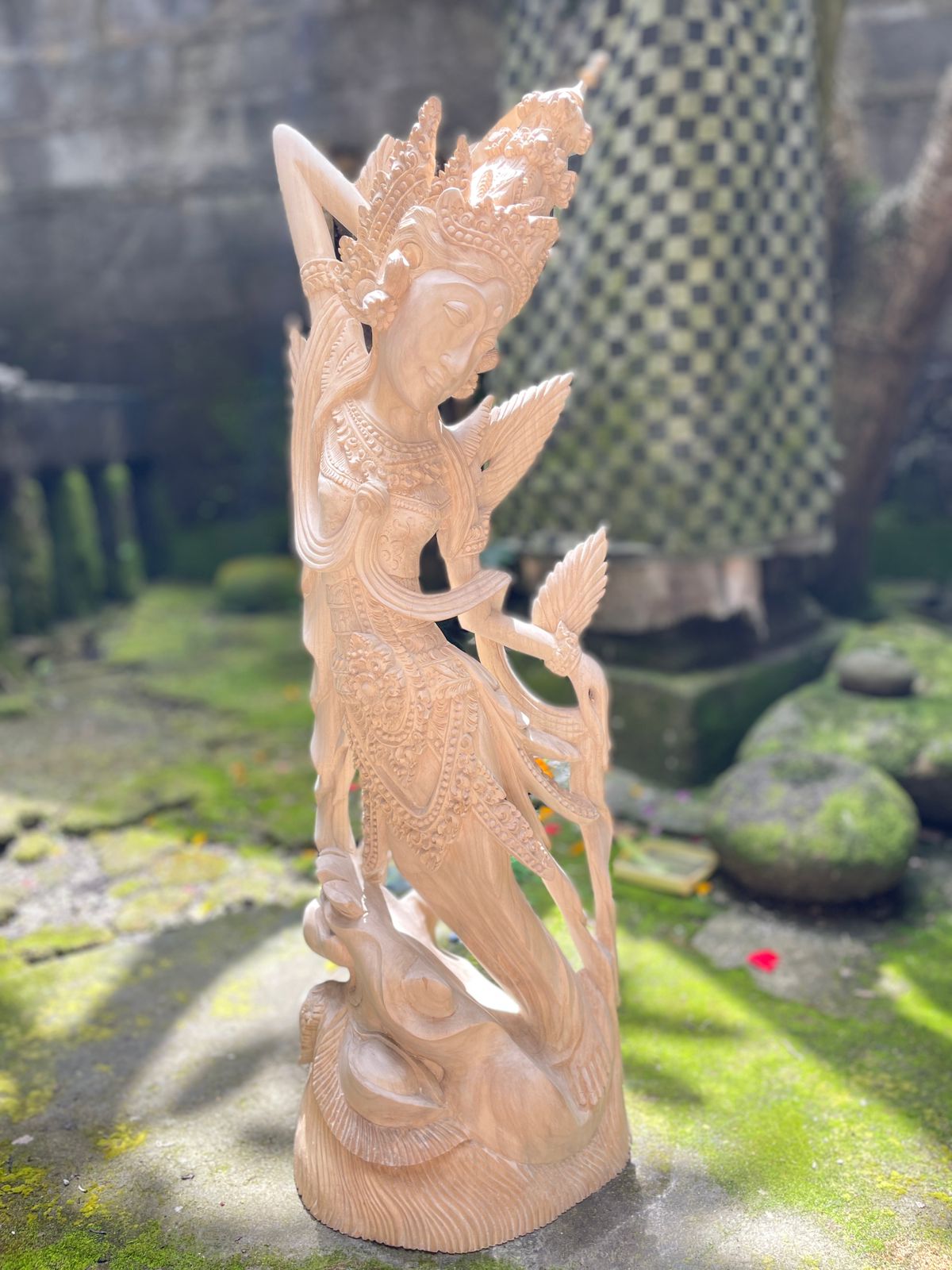 Balinese Dewi Sri Figure,Handcrafted Wood Sculpture of Rice and Fertility Goddess