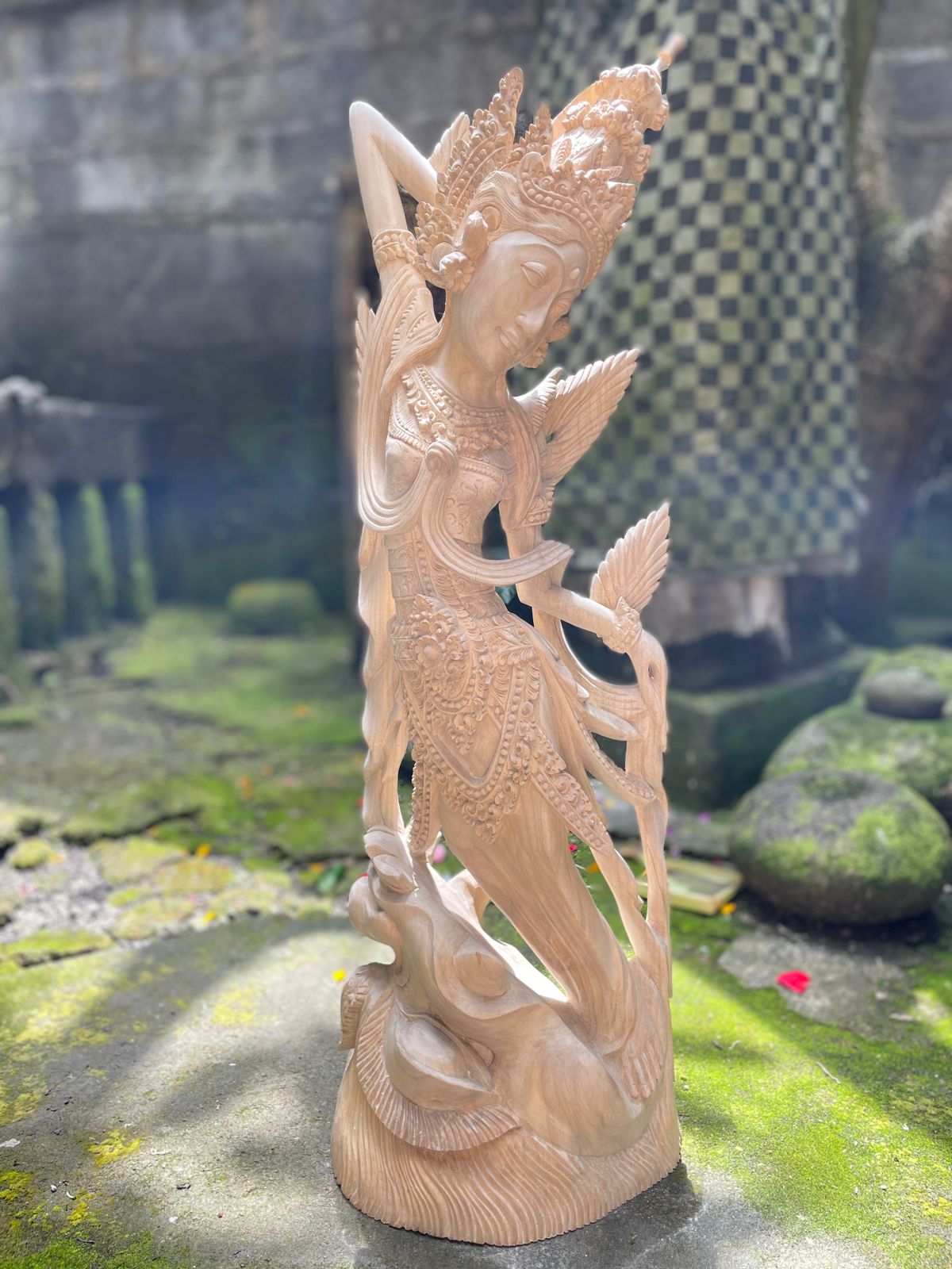 Balinese Dewi Sri Figure,Handcrafted Wood Sculpture of Rice and Fertility Goddess