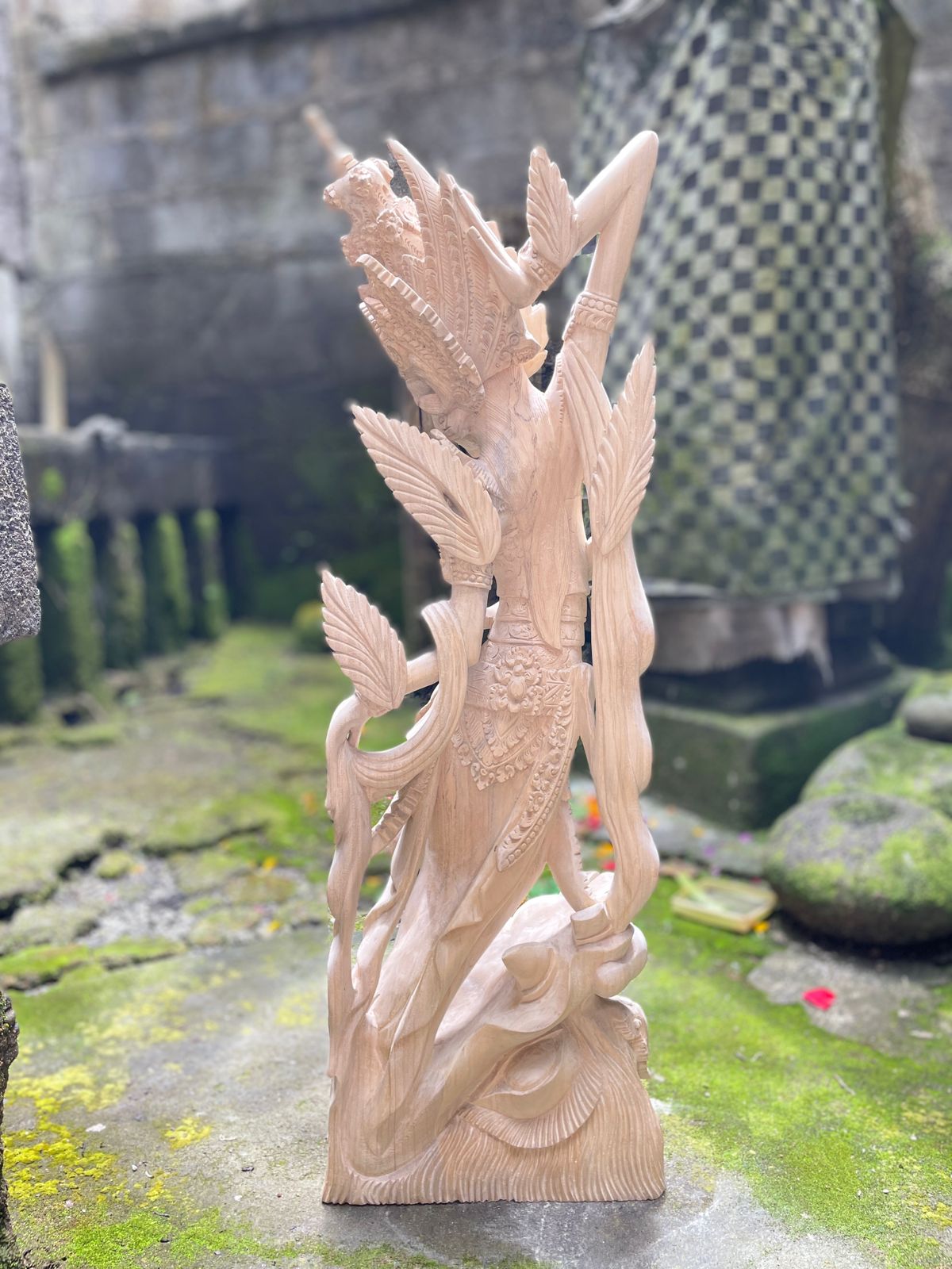 Balinese Dewi Sri Figure,Handcrafted Wood Sculpture of Rice and Fertility Goddess