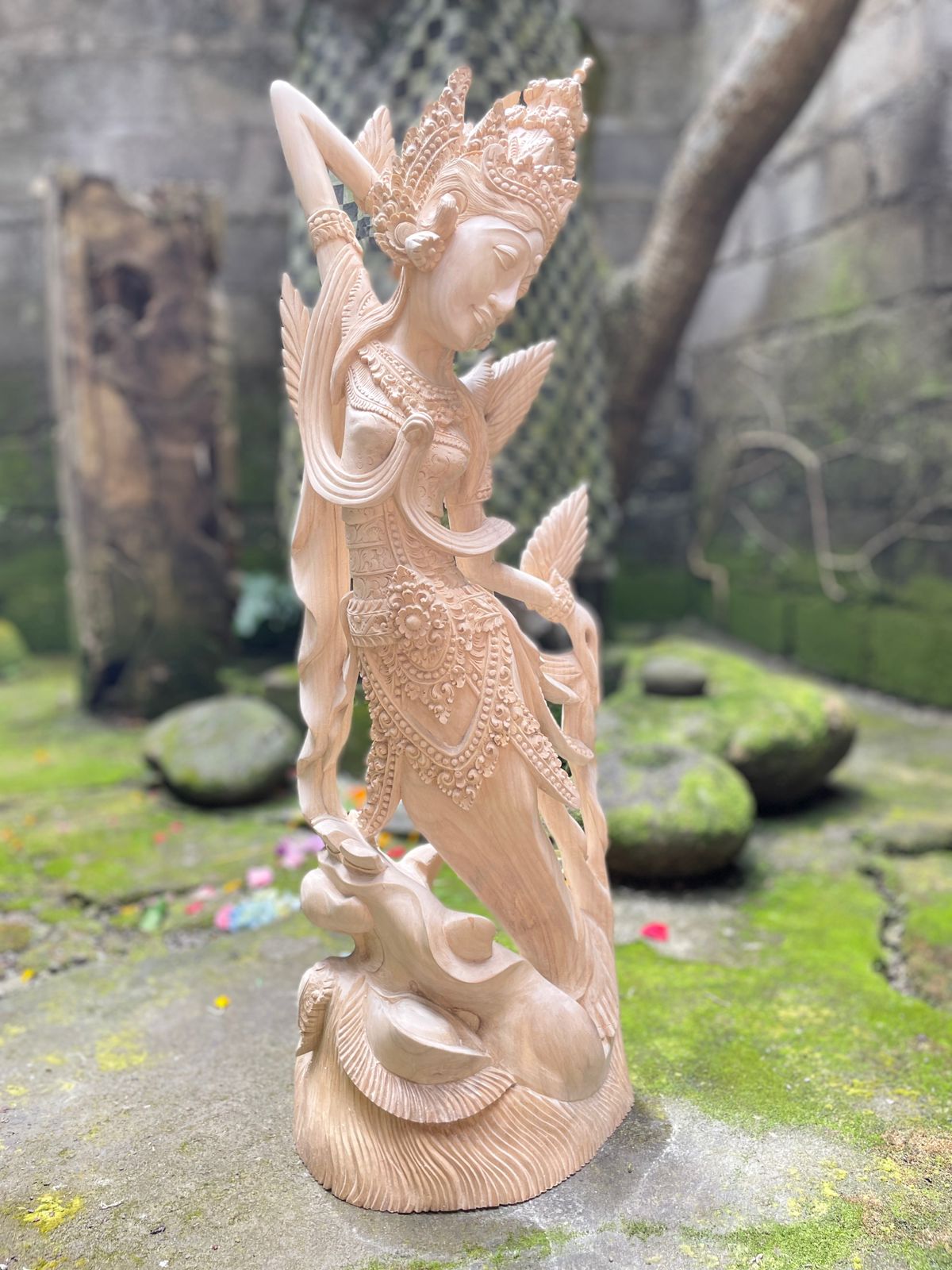 Balinese Dewi Sri Figure,Handcrafted Wood Sculpture of Rice and Fertility Goddess
